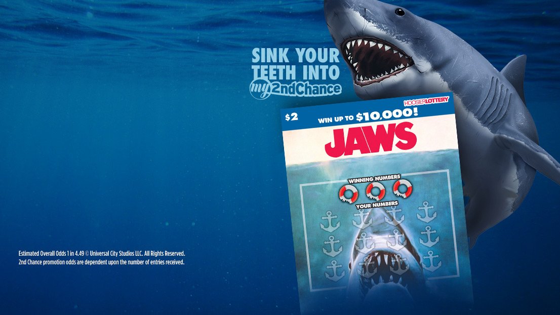 印第安纳州彩票推出大白鲨主题刮刮卡游戏，有机会赢得高达 10,000 美元的奖金